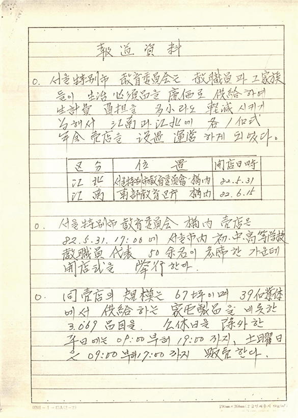 1982년 서울특별시교육위원회 청사 (종로구 신문로 2가) 구내매점 개점식 보도자료